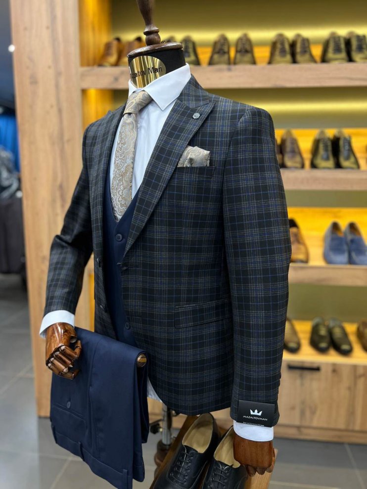 Костюм MAZALTOVMAN 3-ка премиум Черный в клетку комбинированный