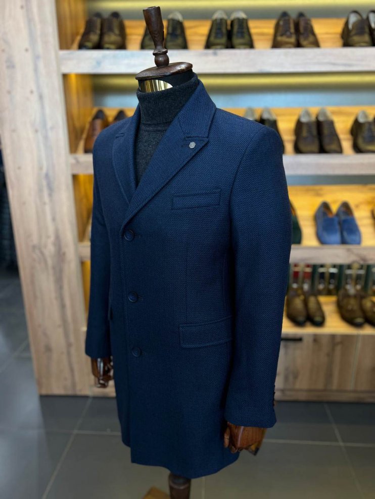 Пальто ЛАС Темно-синее фактурное